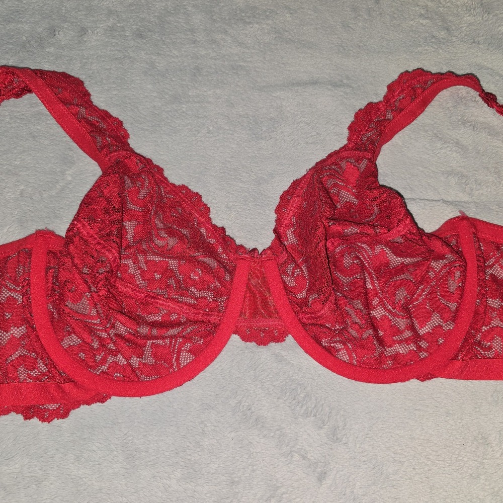Smart‎ & Sexy Lace Bra 34DD Red Lacey Underwire Bra Excellent Preowned Condition